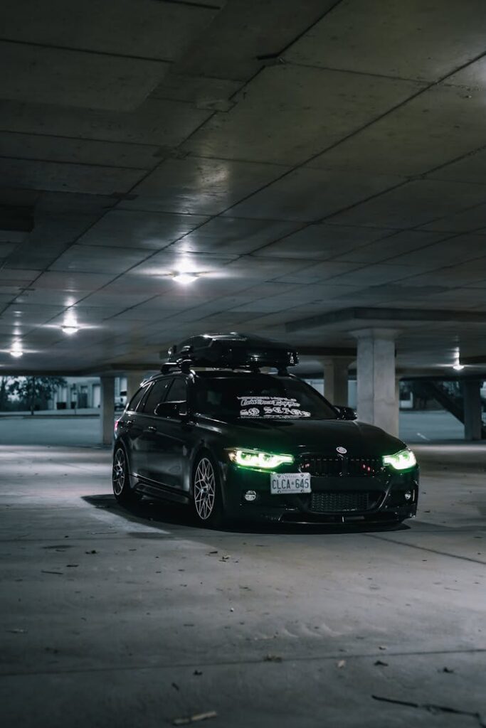 Black BMW Car in an Underground Garage